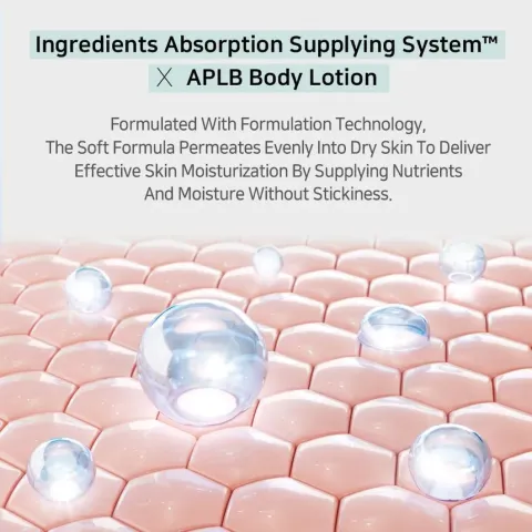 Transparent lotion droplets sit on a grid of smooth, pink, skin-like cells.