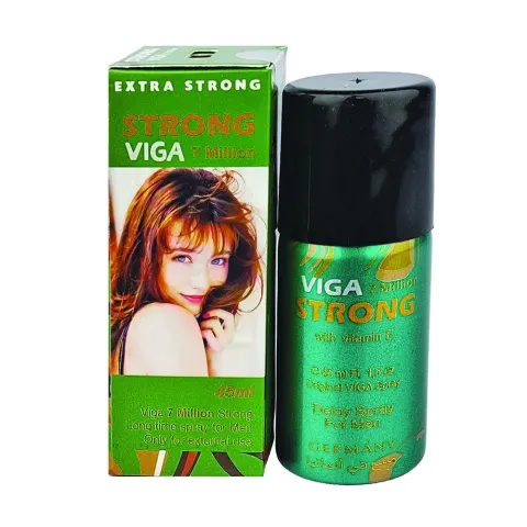 Green Viga spray packaging with a woman's face and a green and black spray bottle.