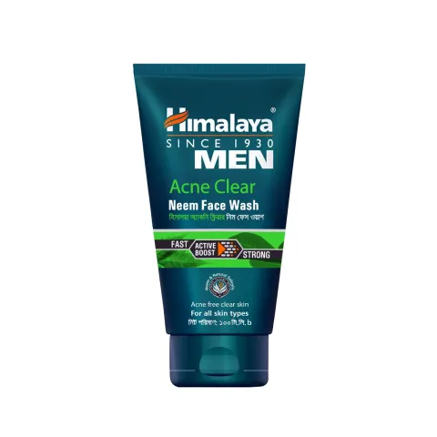 Himalaya Men Acne Clear Neem Face Wash tube with green and blue design.