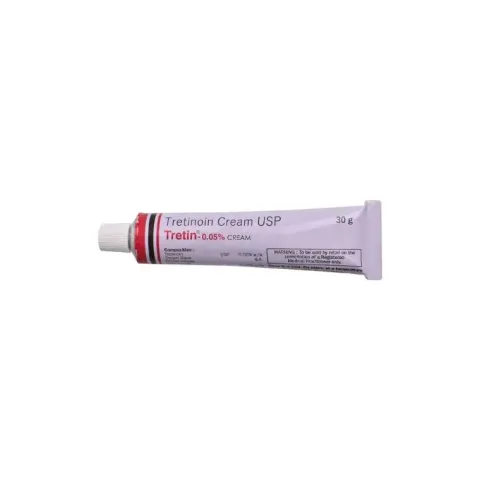 Purple tube of prescription cream with white cap and red label accents on white background.