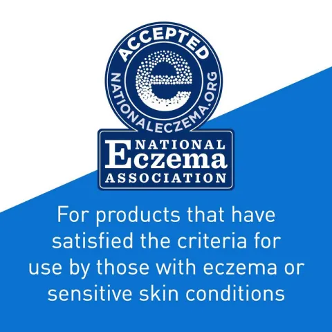 National Eczema Association logo with approval message for eczema and sensitive skin products.