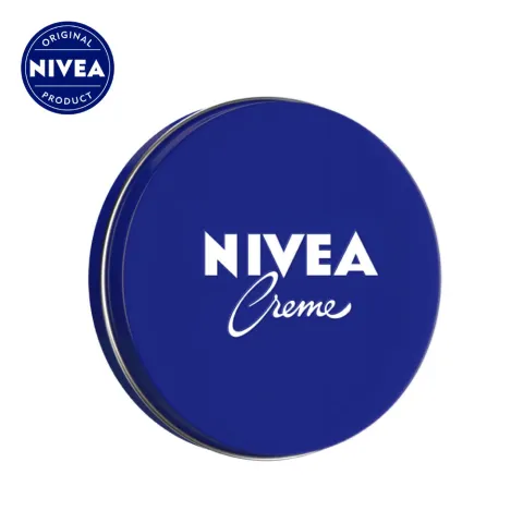 Blue Nivea Creme tin with white logo and text on the lid.