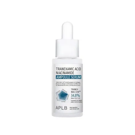 Clear serum bottle with dropper and blue label, APLB skincare product.