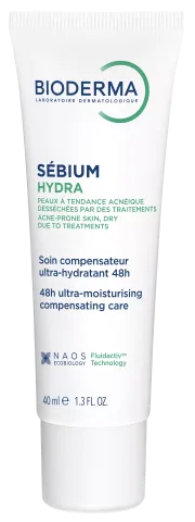 Bioderma Sébium Hydra moisturizing care cream tube with blue and green text.