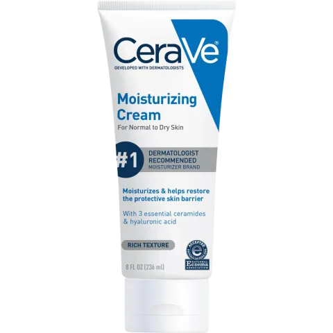 CeraVe Moisturizing Cream tube with blue and white packaging.