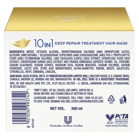 Dove Dove Deep Repair Treatment Hair Mask for Damaged Hair with 8% Bio Protein Fusion - 300ml - Product Image 4 | Drubotara