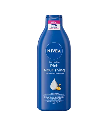 Nivea Nivea Rich Nourishing Body Lotion 72h Intense care   With pure Hyaluron, Almond Oil & Vitamin E for Dry to Very Dry Skin (Made in Spain) 400ml - Buy Online at Drubotara Bangladesh