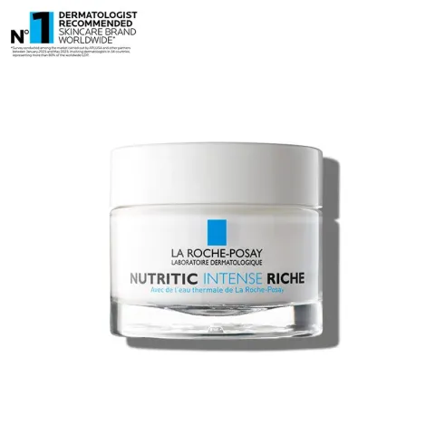 La Roche-Posay Nutritic Intense Riche cream jar with white lid and blue label.
