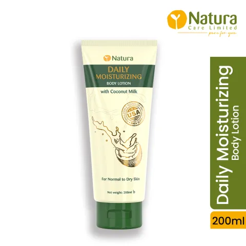 Natura Daily Moisturizing Body Lotion tube with green and cream packaging, 200ml.