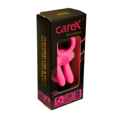 Carex branded product packaging with a pink item visible through a clear window.