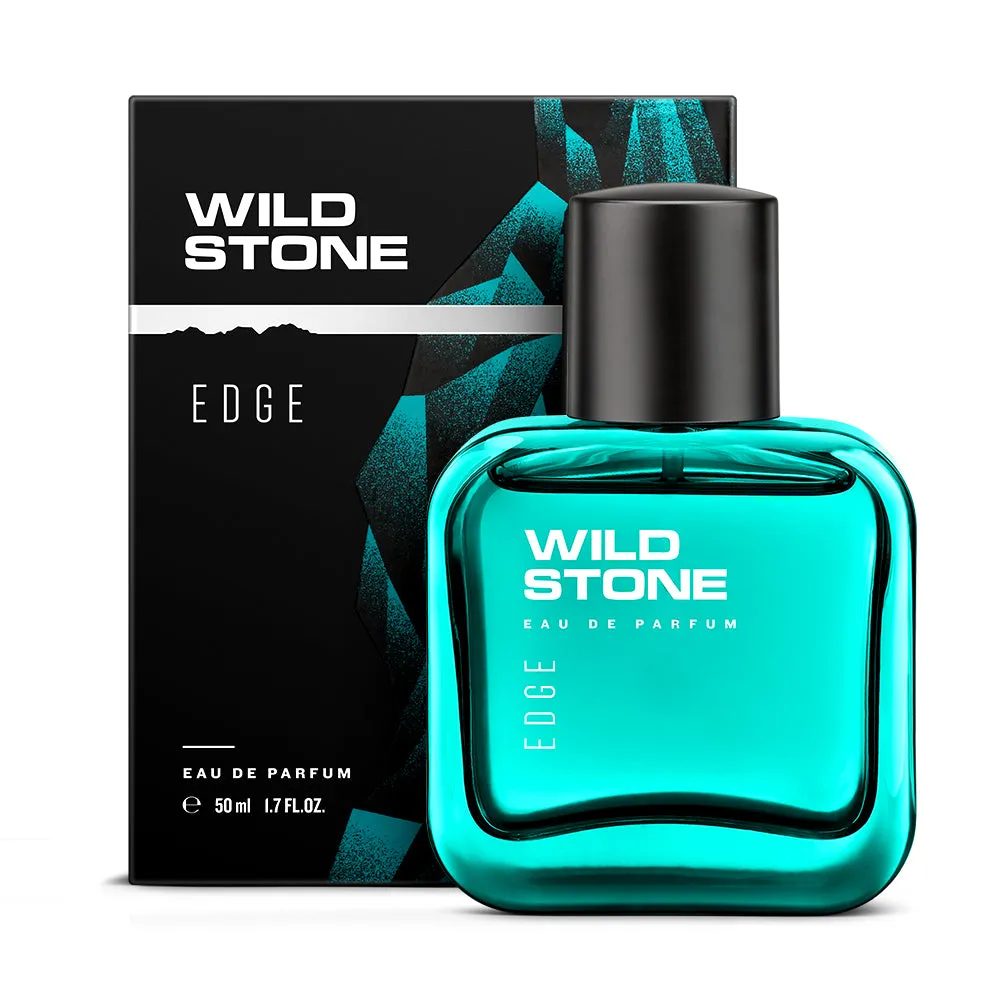Wild Stone Edge perfume bottle and packaging with teal and black design.