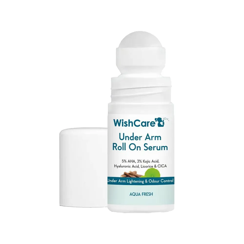 WishCare Under Arm Roll On Serum bottle with white cap placed beside it.