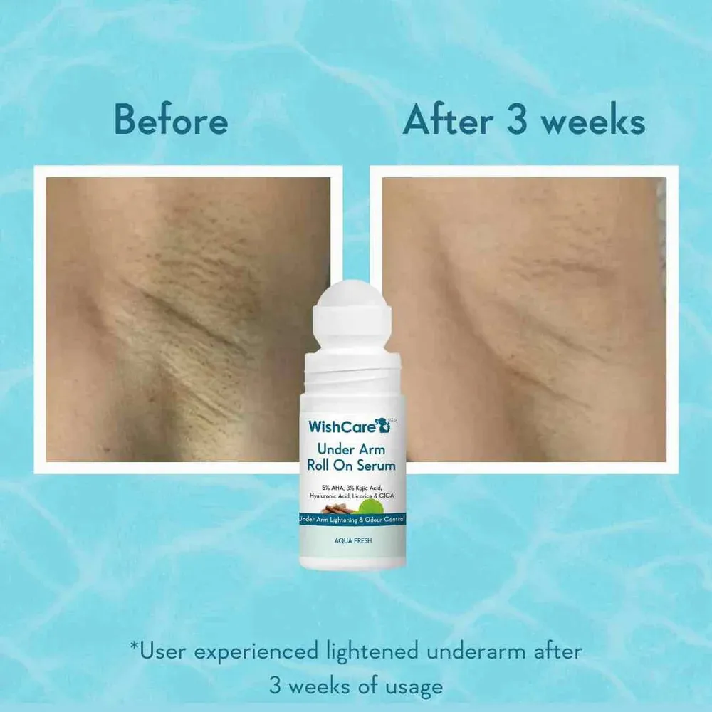 Underarm skin shows lightening after 3 weeks of using roll-on serum.