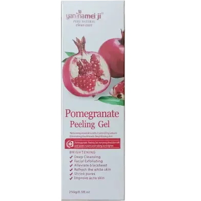 Pomegranate Peeling Gel packaging with images of whole and halved pomegranates.