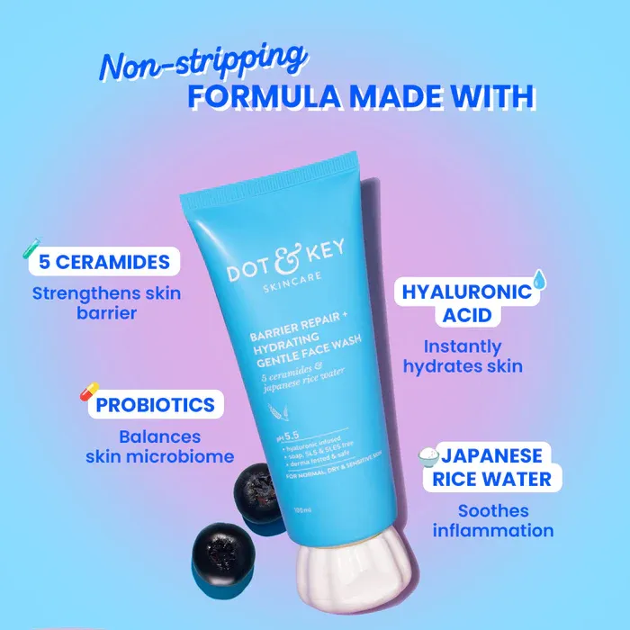 Dot & Key Dot and Key Barrier Repair, Hydrating ph 5.5 Gentle Face Wash for Normal, Dry and Sensitive Skin - Buy Online at Drubotara Bangladesh