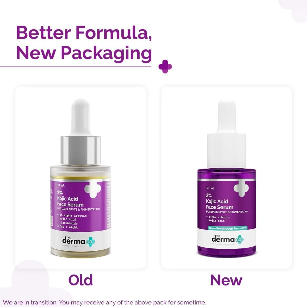 Two dropper bottles of serum with purple labels, old packaging on left, new on right.