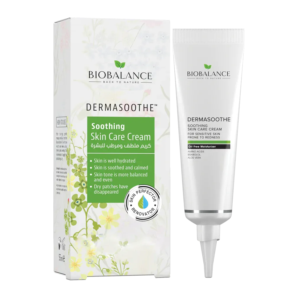 BioBalance Dermasoothe Soothing Skin Care Cream tube and packaging with floral design.