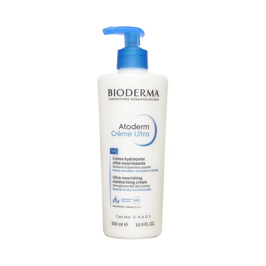 Bioderma Atoderm Intensive Ultra lotion bottle with blue pump dispenser.