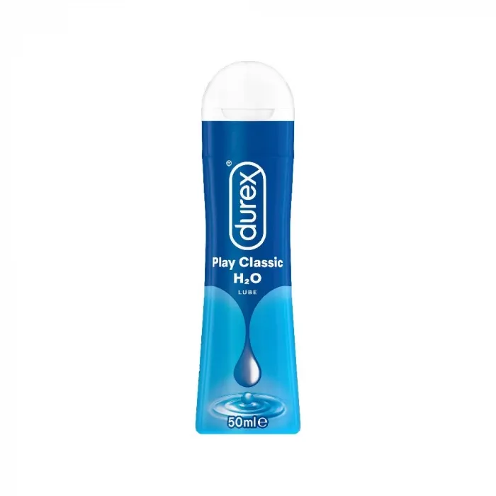 Durex Play Classic H2O lubricant bottle with blue gradient design.