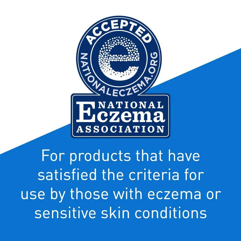 National Eczema Association logo with approval message for eczema and sensitive skin products.