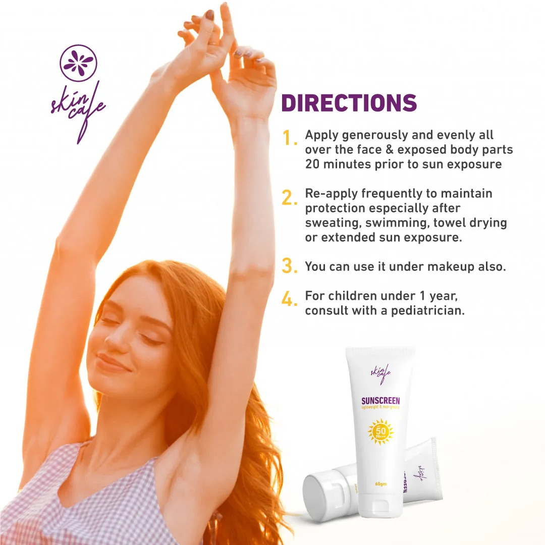 Smiling woman in sunlight next to skincare product packaging and product use directions.