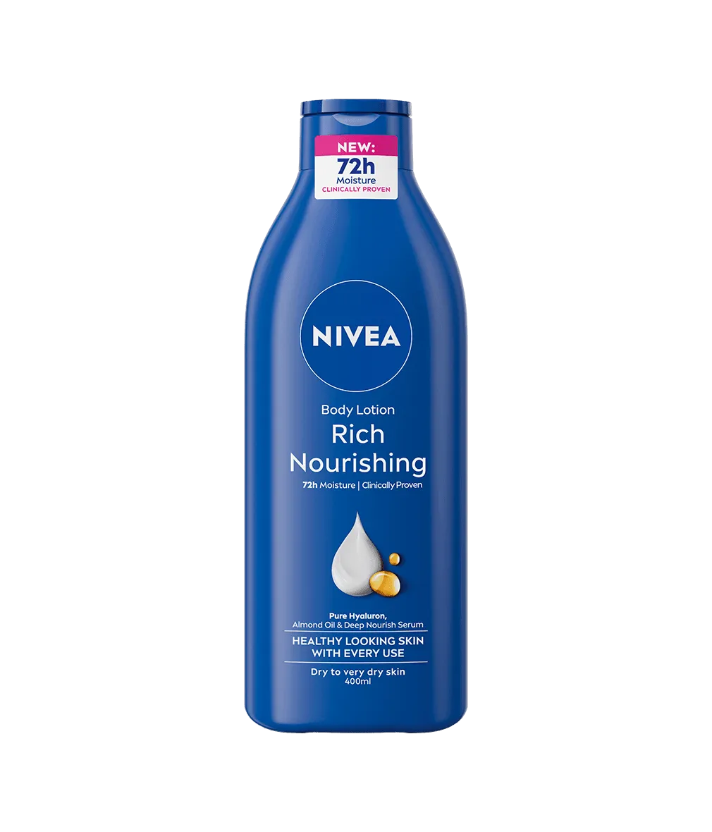 Nivea Nivea Rich Nourishing Body Lotion 72h Intense care   With pure Hyaluron, Almond Oil & Vitamin E for Dry to Very Dry Skin (Made in Spain) 400ml - Buy Online at Drubotara Bangladesh